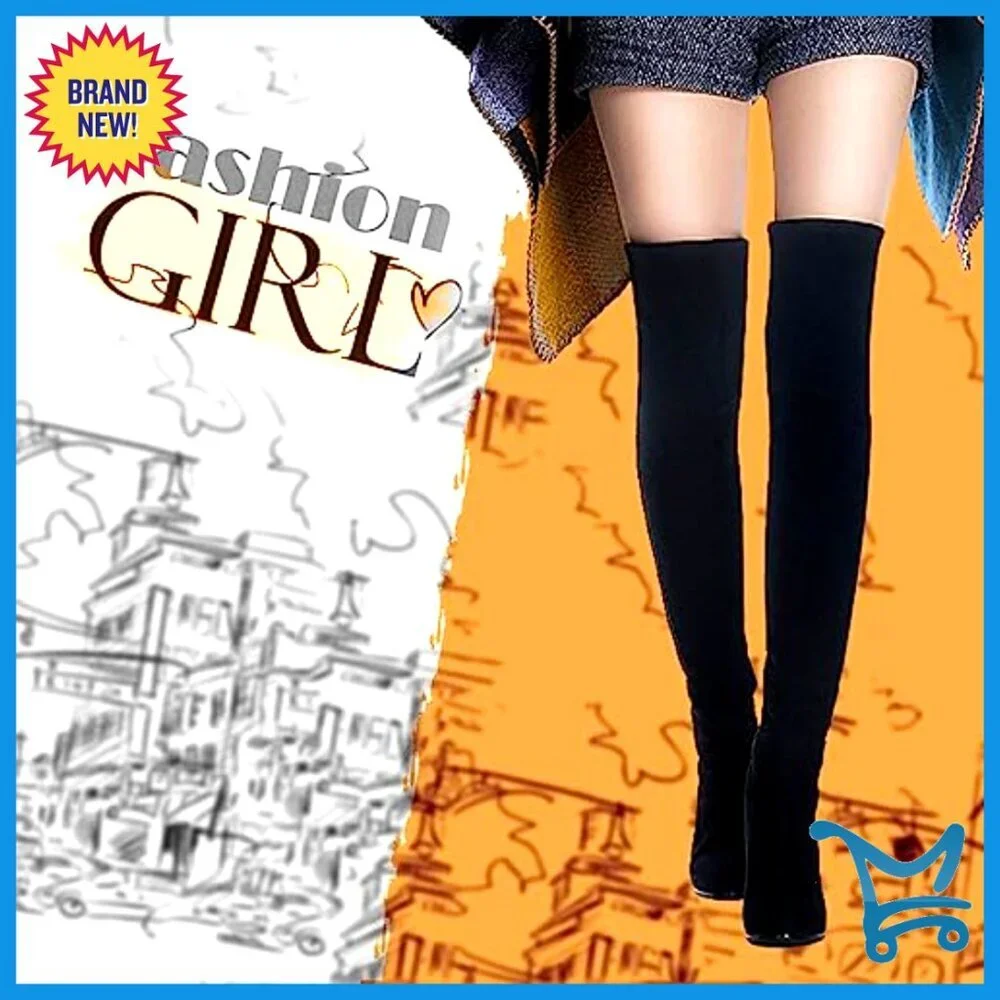 Faux Suede Chunky Heel Over The Knee Boots Stretch Fit